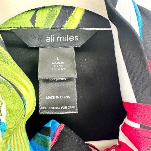 Ali Miles Wire Collar Slinky Button Front Shirt Size Large Tropical 3/4 Sleeve - Picture 6 of 7